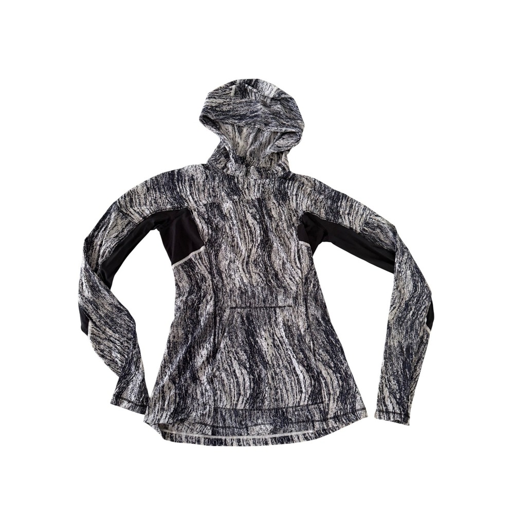 Lululemon Marbled Print Athletic Hoodie Black White Pullover Thumbholes Women 4